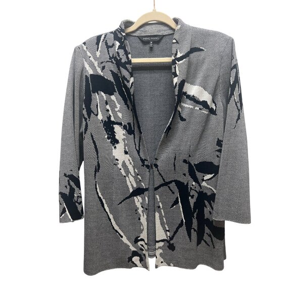 Ming Wang Vintage Abstract Navy &amp; White Cardigan Jacket - Picture 2 of 7